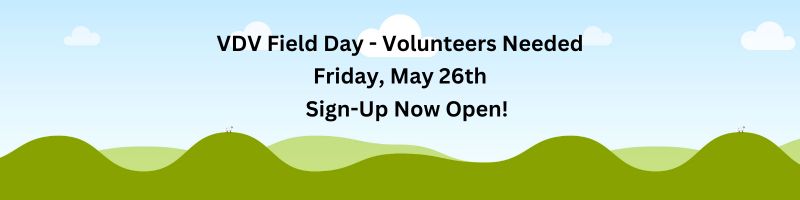 Field Day is Coming!
Friday, May 26th

We are looking for 30-40 volunteers (first-come first-serve basis) to help assist throughout the half day at a variety of stations, including ice-pops, water, and games.

Please sign up at:
forms.gle/4WszkNh36EfZdf…