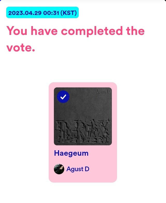 🔔 | La pre-votación de MCOUNTDOWN ya comenzó así que pasen a dejar su voto por 'Haegeum' de #AgustD. 

Estamos en #2 lugar ↓
(mnetplus.world/community/vote…)

I can't stop listening to #Haegeum by #AgustD from the new album #D_DAY.