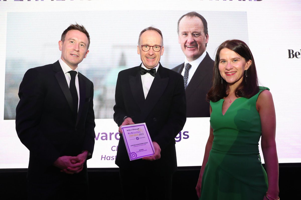 HastingsHotels's tweet photo. We are delighted to share that Hastings Hotels has picked up two prestigious awards at the 2023 @BelTel  Business Awards. Chairman, Howard Hastings, won the Lifetime Achievement Award, and the group was named Tourism and Hospitality Company of the Year! https://t.co/PQY19lUSAK