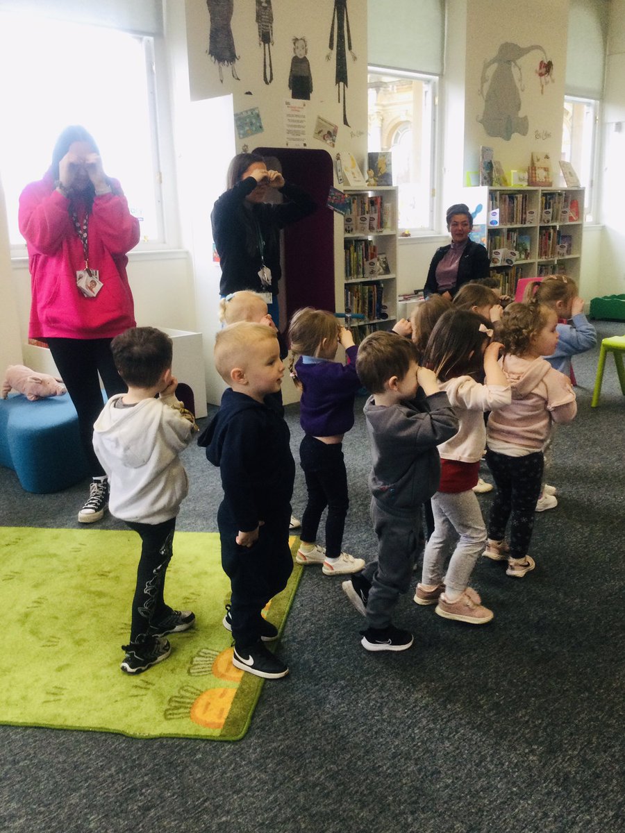 InverclydeLibs's tweet photo. We loved having Wellpark Childrens Centre visit Greenock Central Library this week. They listened to stories, hunted bananas, coloured in and had a wee dance as well. #BookbugExplorer @wellparkcc https://t.co/Lu8Rb0TMTp
