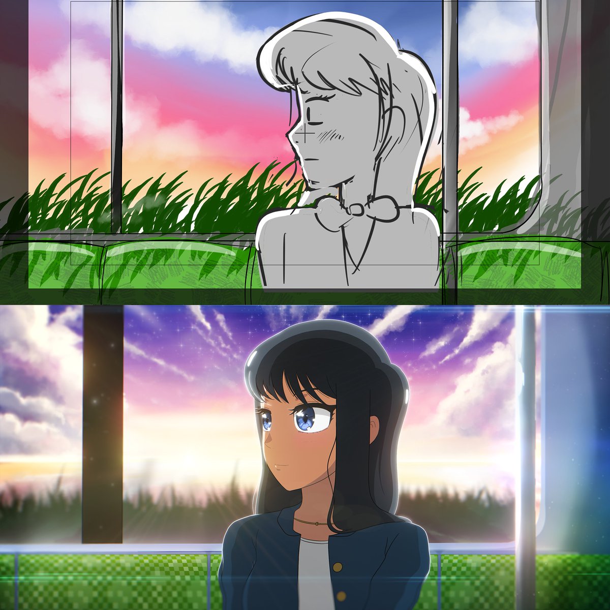 Some frames of 'TRAVELLING' ✨
Sketch-vs-Final 🧡
.
#illustration #animation #aftereffects #animeart #procreate #digitalart #animation2D #indie_anime #japanart #japanesedesign #digitalartist  #イラスト  ＃アート　＃アニメーション ＃アニメ　 ＃アニメーション制作 ＃デジタル