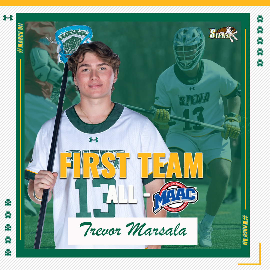 SienaLacrosse's tweet photo. 🥍 🥇  

👀 History maker Trevor Marsala broke the Saints' all-time program record for caused turnovers.  🚫The junior was named to the All-@MAACSports First Team on Friday.  😤

#MarchOn https://t.co/l8yL6AHBvD
