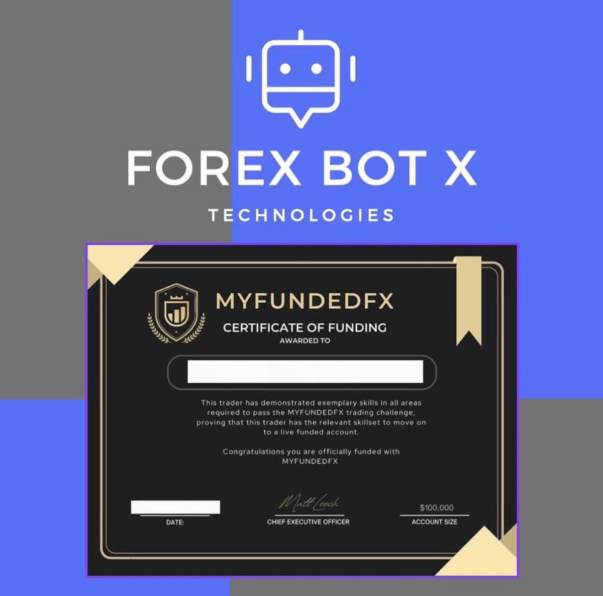 forexbotx's tweet photo. FBX expert advisor passing THE FUNDED FX (TFF) verification for one of our clients. This challenge was completed within days of using this bot.
Pre orders start soon!

#forex #forextrader #entrepreneur #trading #forexlifestyle #investing #money #bitcoin #entrepreneurship #cash https://t.co/kp3erqXxbf