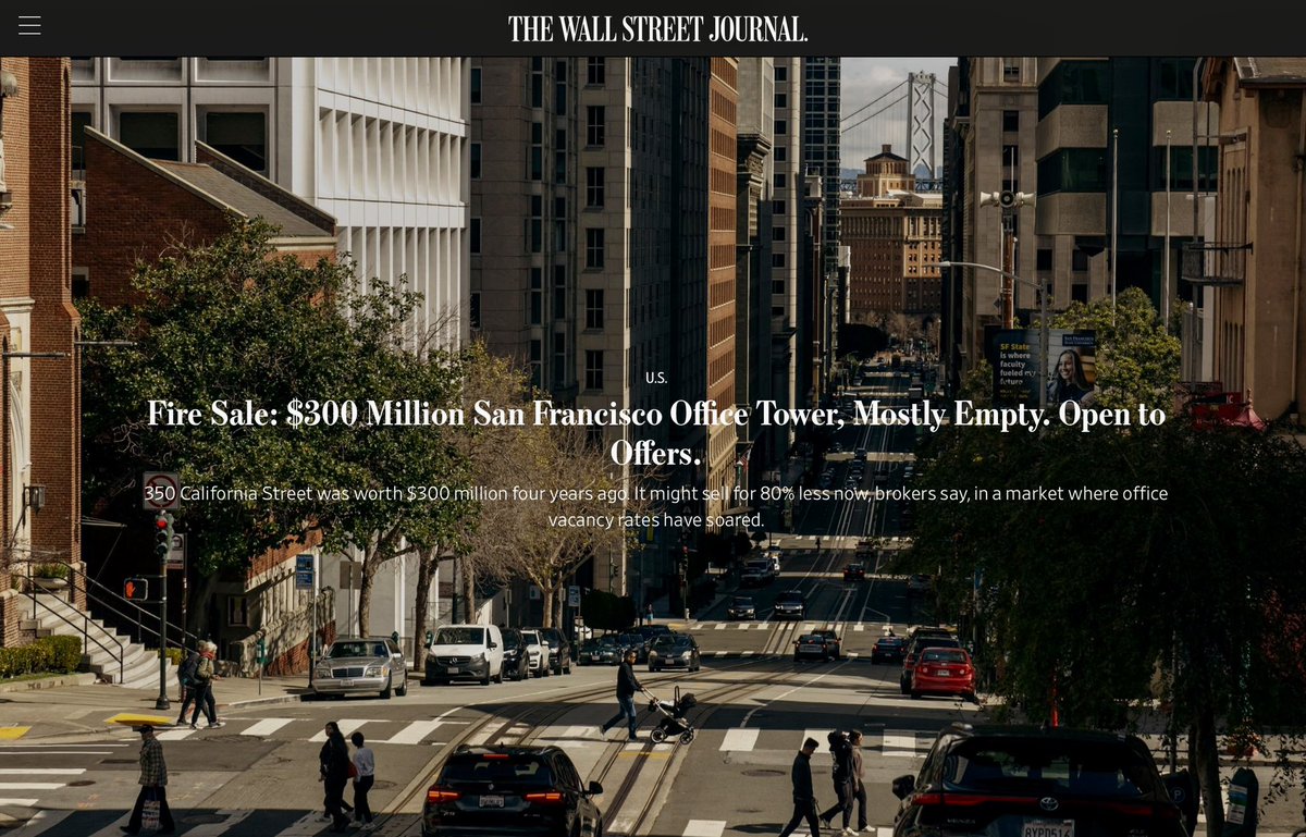 Mike Day (@walkplace) on Twitter photo WSJ | Before the pandemic, San Francisco’s California Street was home to some of the world’s most valuable commercial real estate…
wsj.com/articles/san-f…
The corridor runs through the heart of the city’s financial district and is lined with offices for banks and other WSJ | Before the pandemic, San Francisco’s California Street was home to some of the world’s most valuable commercial real estate…
wsj.com/articles/san-f…
The corridor runs through the heart of the city’s financial district and is lined with offices for banks and other