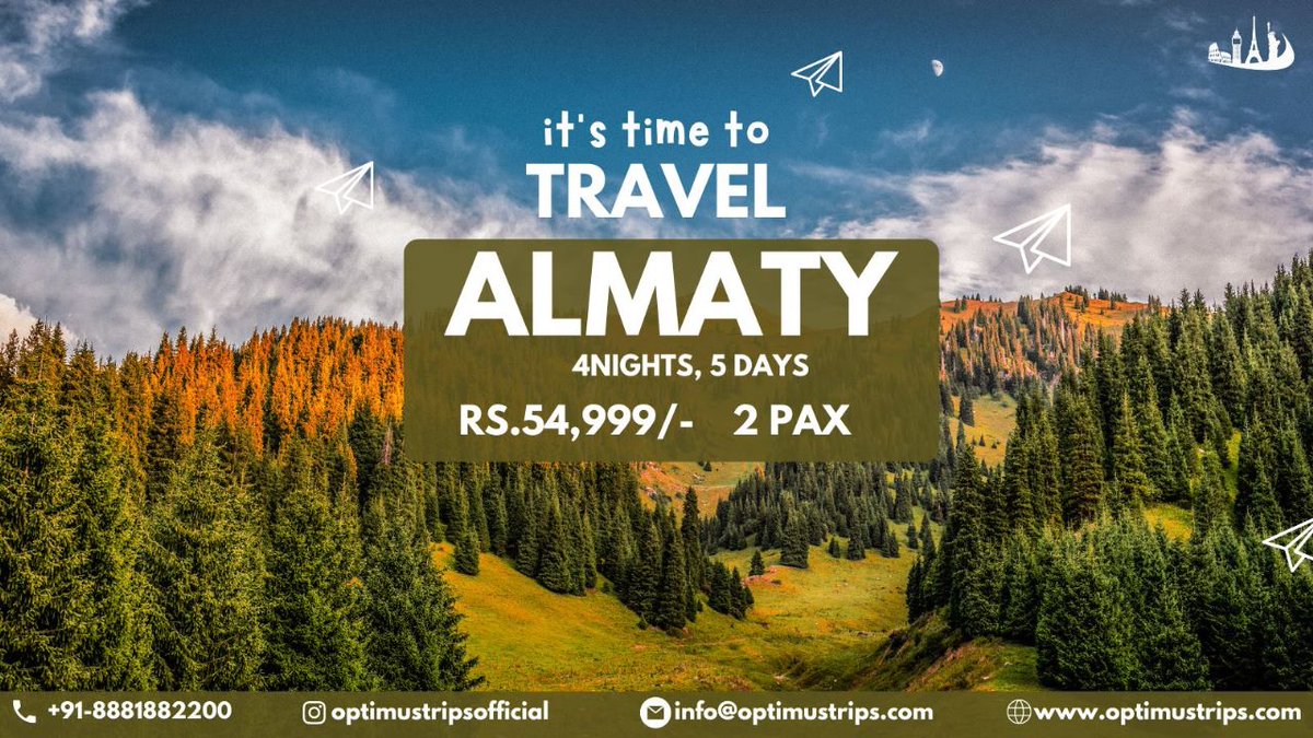 OptimusTrips's tweet photo. Summer special offer!!
Almaty packages
4nights,5 days 
Starting from Rs.54,999/- for 2 pax.

#Almaty  #travel #trips #tour #applegarden #medeu #zenkov https://t.co/NXMTsVajBD