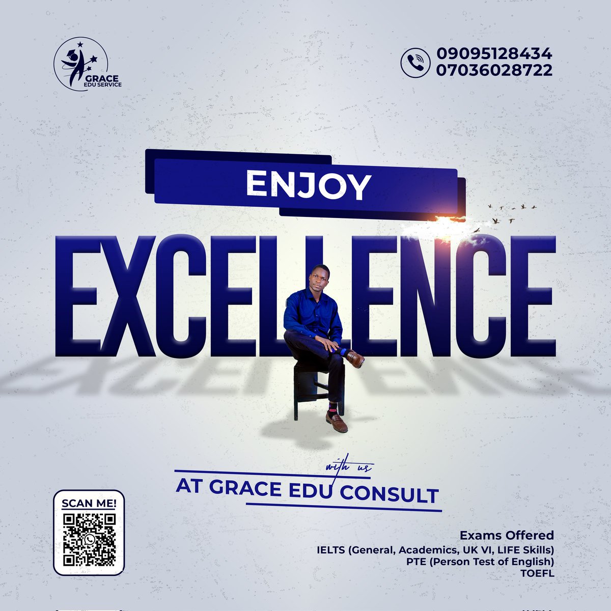 GraceEduConsult's tweet photo. Getting excellent results has never been easier! Join the Grace Edu Consult family and enjoy excellence every step of the way! 🌟📚

#GraceEduConsult #ExcellenceAtItsBest #study  #ielts #japa #studyabroad #examsconsultants #internationalexamsconsultancy https://t.co/oHek8MXoMA