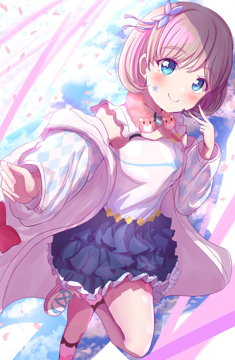 1girl blue eyes solo smile short hair looking at viewer skirt  illustration images