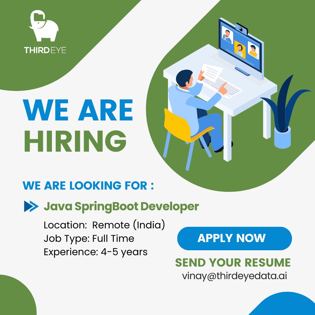 thirdeye_data's tweet image. Join our team as a Java SpringBoot Developer! We're seeking talented individuals with hands-on experience in SpringBoot framework to work on exciting projects.
#javadeveloper #springbootdeveloper #career #hiring #opening #recruitment
Apply here: buff.ly/3na1lZF