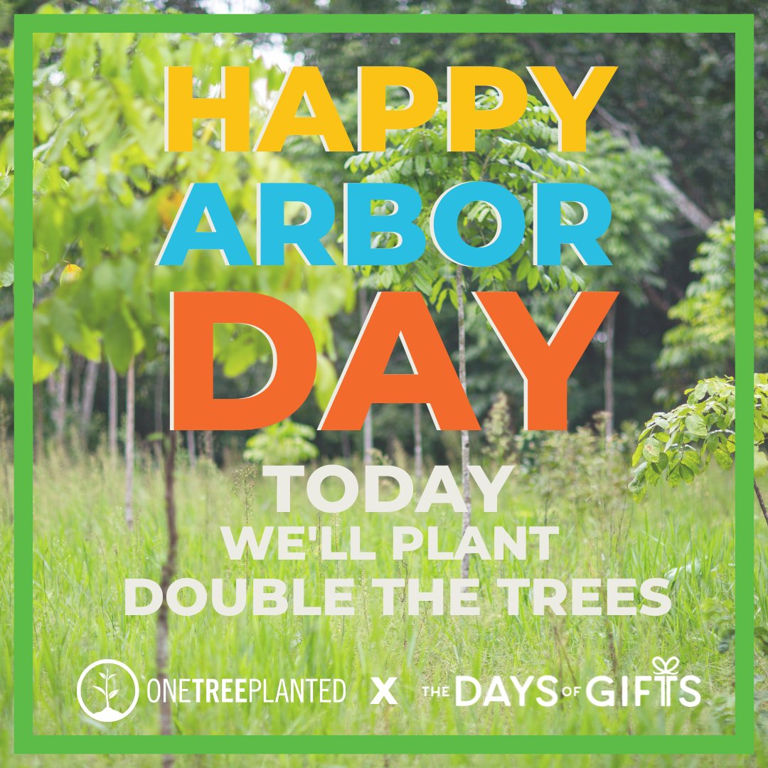 TheDaysOfGifts's tweet photo. On #ArborDay today, thanks to @onetreeplanted, we'll plant double the #trees for every #giftpackage sold to support #reforestation! 🎉🙌😃Help plant a #tree 🌲🌱today! https://t.co/FwgQXJCu4E #OneTreePlanted #treelover #forests #CelebrateEveryDay #TheDaysOfGifts #gifts #giftideas https://t.co/xEV2vCIMYd