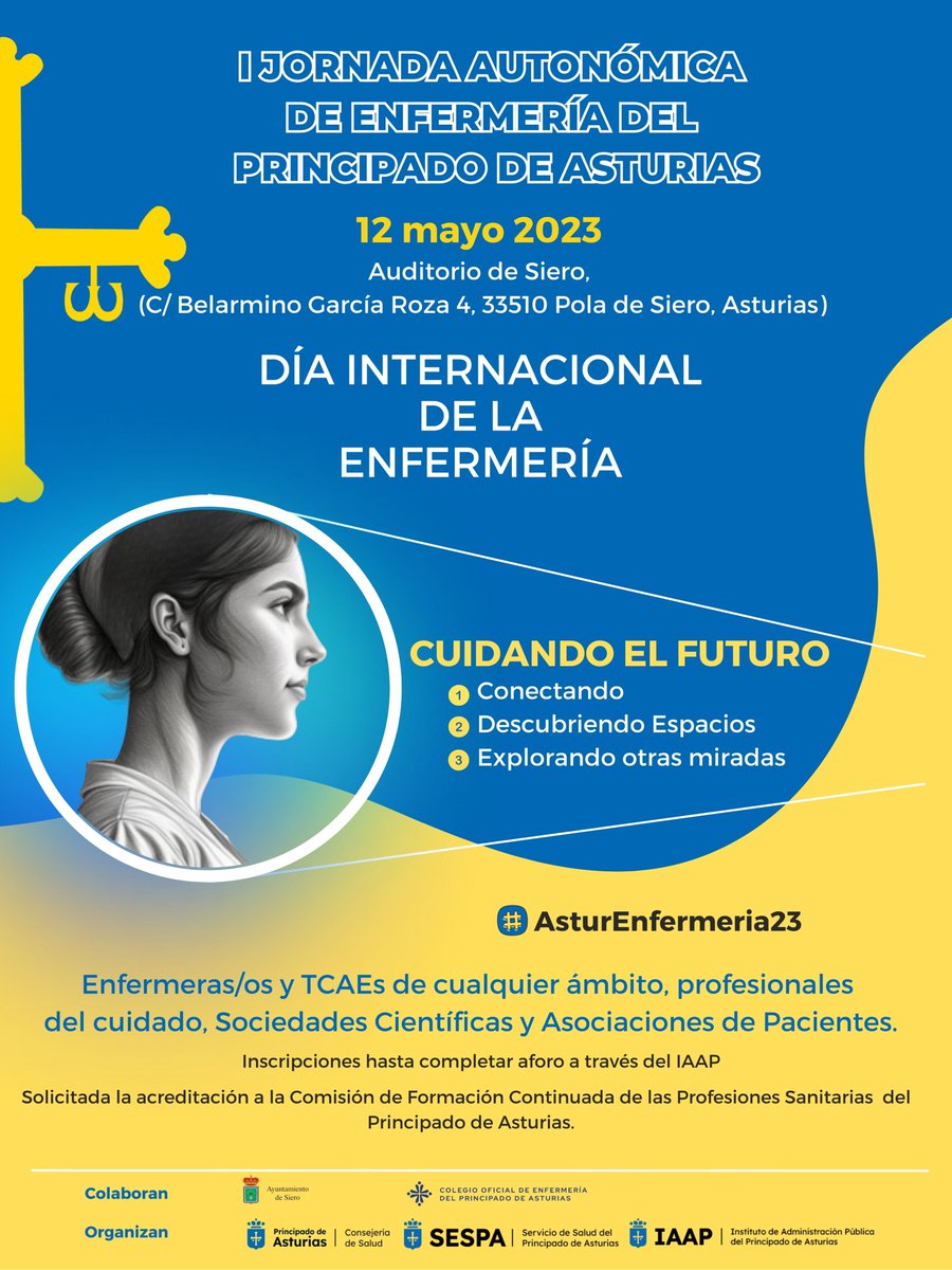 🗣️El <a href="/iaapAsturias/">IAAP Asturias</a> en colaboración con <a href="/astursalud/">Consejería de Salud</a> organizan la I Jornada Autonómica de Enfermería del Principado de Asturias
📅12 de mayo
⌚️8:30 a 14:15
🎯Auditorio Pola de Siero
🖊️Inscripciones hasta el 8⃣ de mayo en ➡️iaap.asturias.es/jornada-enferm…
#AsturEnfermeria23
