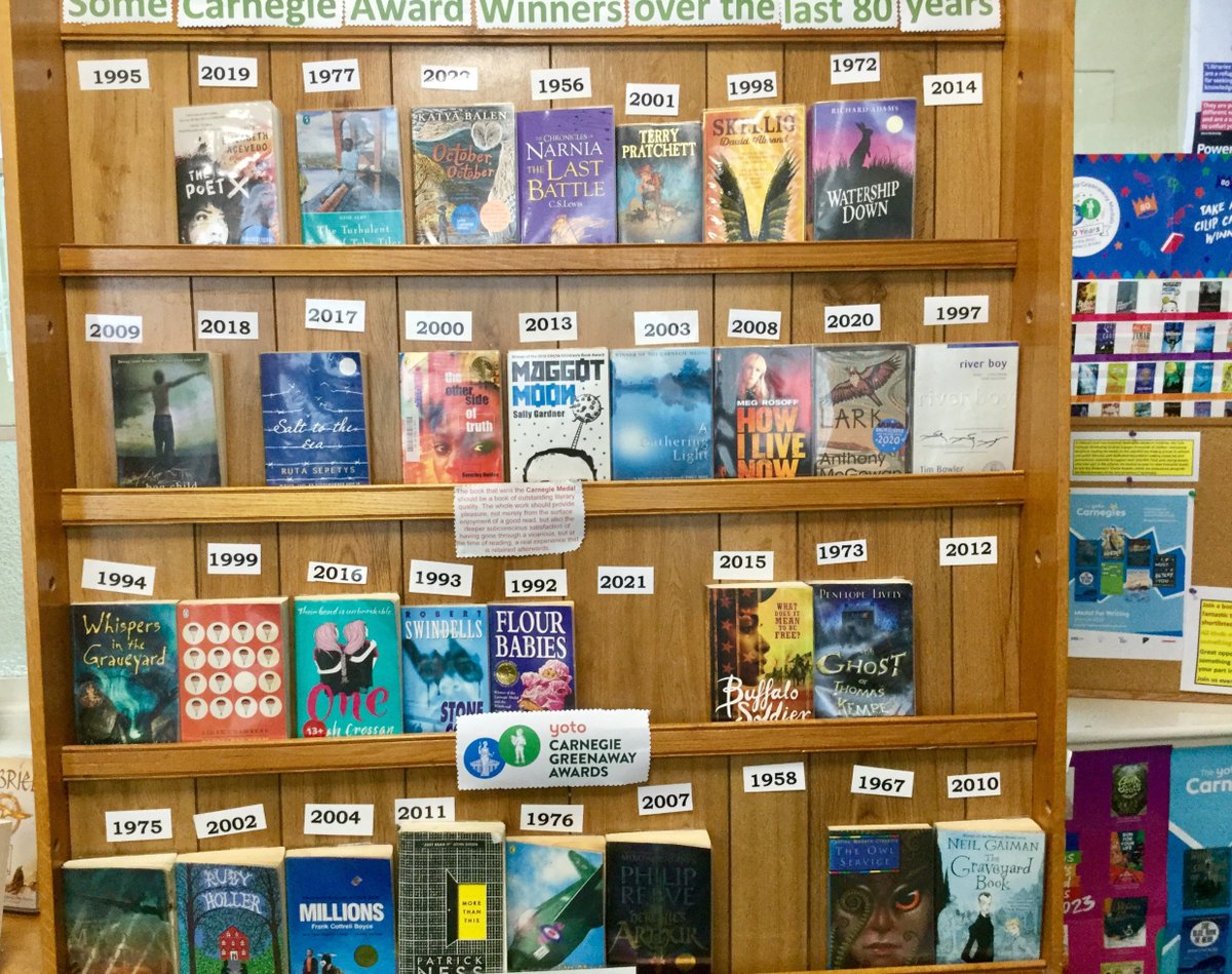 SullivanUpp_Lib's tweet photo. Just 6 more weeks of @AccReader quizzing to go & some great ideas for #reading on display❤️📚Pupil librarians' #authorfocus on @BerlieDoherty & @tompalmerauthor🤩#CarnegieWinners & titles with 100,000+ words aiding attempts to become #wordmillionaires🥳#lovereading #keepquizzing https://t.co/RKYvSsGy76