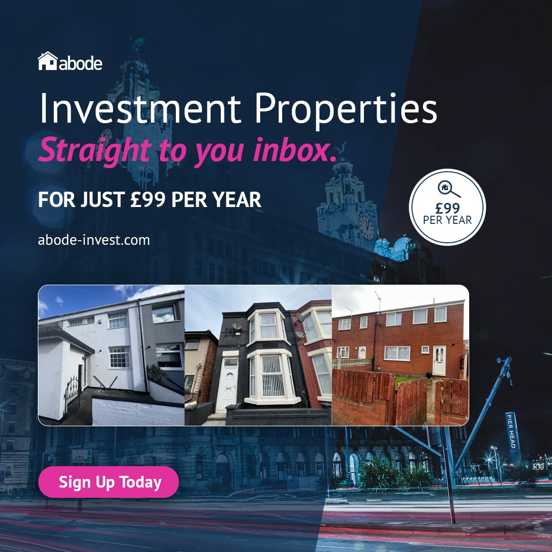 Abode_Invest's tweet photo. The best investment properties in and around Liverpool sent straight to your inbox every month 💸💸

For just £99 per year! Unbeatable.

https://t.co/kaHGIdrGhq

#property #invest #liverpool #propertyinvestment #abode https://t.co/awtKIXjKka