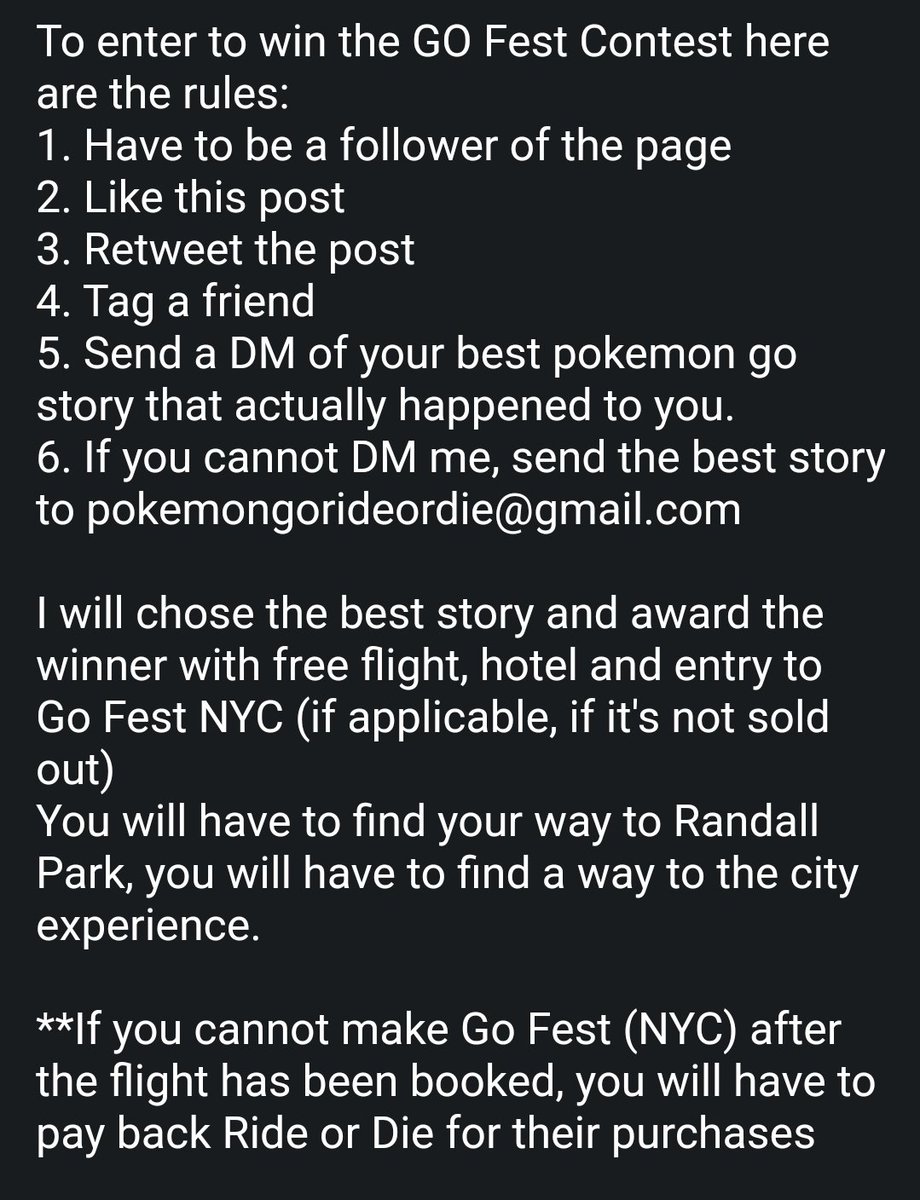 PokemongoRoD's tweet image. Here are the contest rules for the GO Fest 2023 NYC provided by Ride or Die! Good Luck #GOFest2023 #GoFest #PokemongoApp #pokemongoRideorDie #RideorDie #contest #NYC
