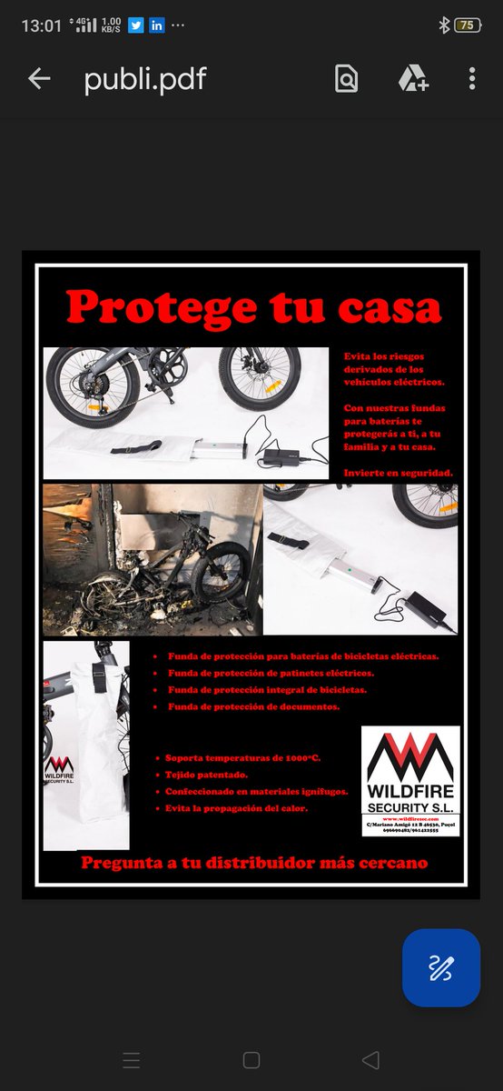 wildfiresec's tweet photo. Hay que prevenir antes que curar... Si tienes un medio de transporte eléctrico estás en riesgo de un posible incendio por un mal funcionamiento de las baterías. https://t.co/fPETbBIp2G