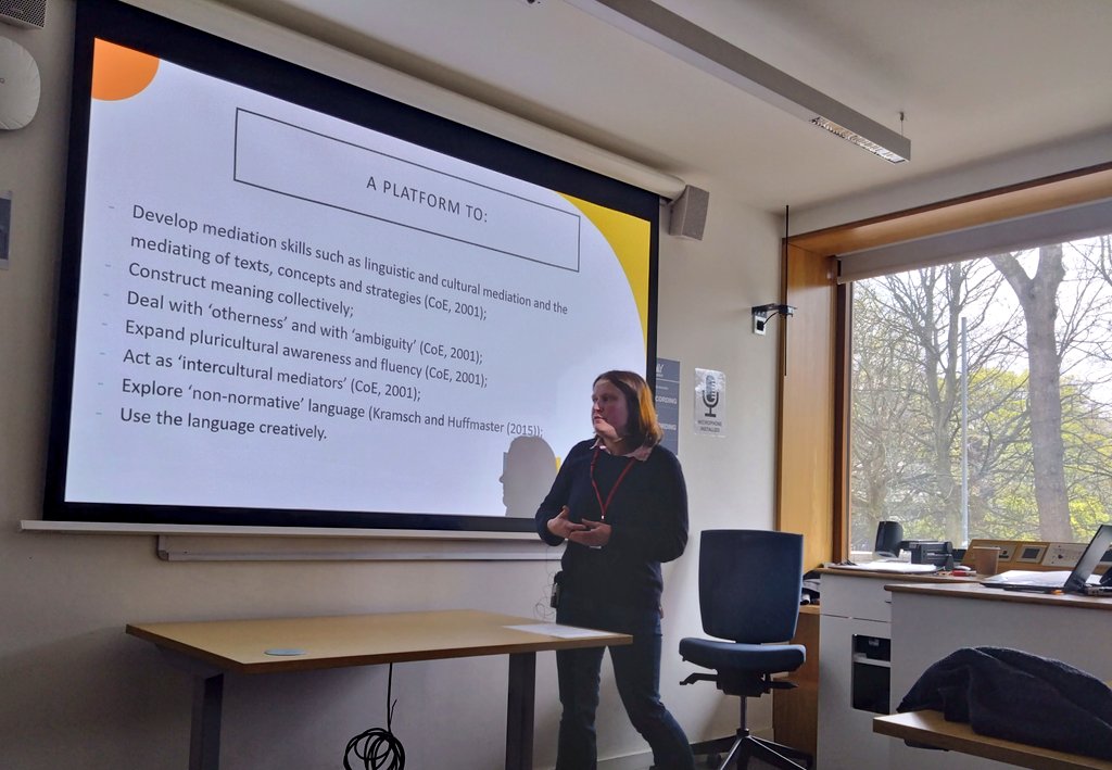 SofiaAnysiadou's tweet photo. An incredibly interesting talk on using #translation as a creation and mediation act in #IWLP by Anna Johnston @durham_uni #aulc2023 https://t.co/9QkKnFuA4u