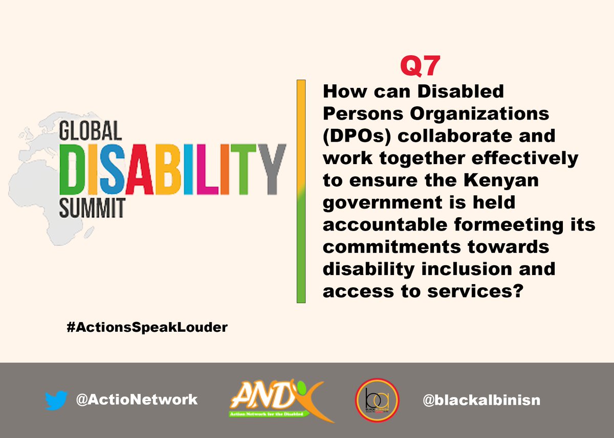 Q7 How can Disabled Persons Organizations (DPOs) collaborate and work together effectively to ensure the Kenyan government is held accountable for meeting its commitments towards disability inclusion and access to services? #EqualWorld #ActionsSpeakLouder <a href="/EnableMeKenya/">EnableMe Kenya</a>