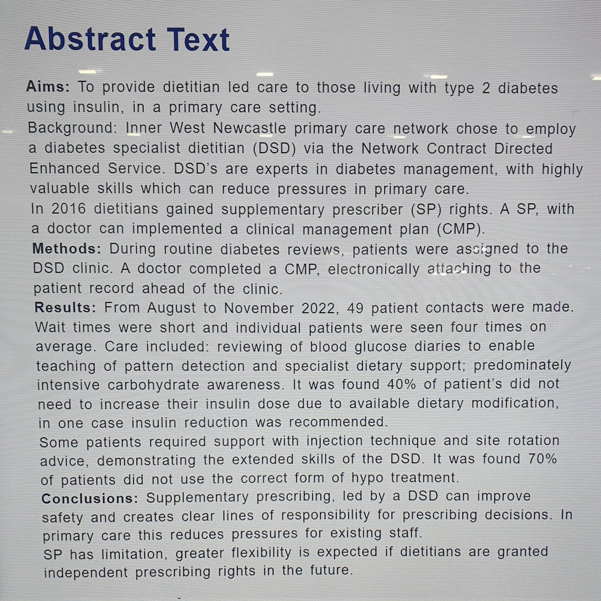 Check out my abstract/poster @DiabetesUKProf #dupkc #whatRDsdo #supplementaryprescribing #primarycare #type2diabetes #primarycarenetwork 💙💙💙