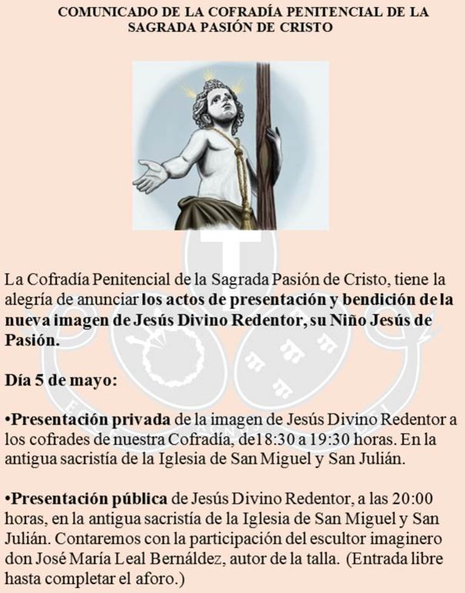 sagradapasion's tweet photo. COMUNICADO OFICIAL - PRESENTACIÓN, BENDICIÓN Y PROCESIÓN JESÚS DIVINO REDENTOR https://t.co/tGcMf0inB0