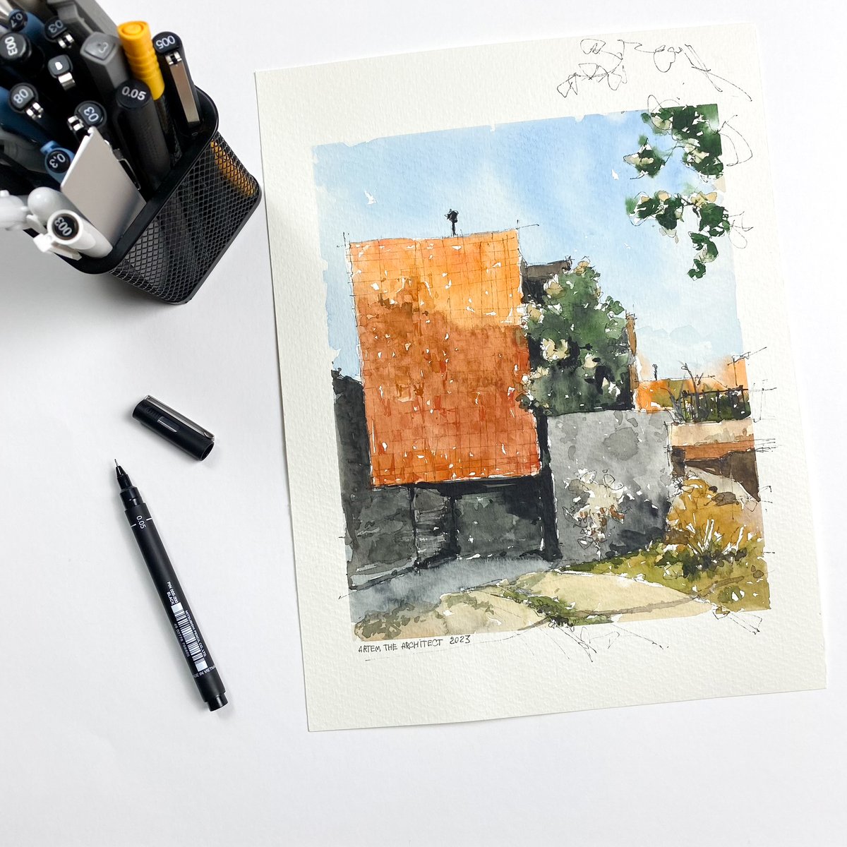art_emko's tweet photo. The final result. Watercolor #sketch of the beautiful #building .
Found it on @ArchDaily 
Architect Mauricio Alonso
Photographer: Rafael Gamo
#sketching #watercolor #architecture #archdaily #art #design #mexico #residentialarchitecture https://t.co/FQEIBNQ4RG