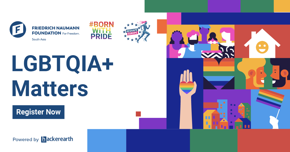 HackerEarth's tweet photo. Last few day to innovate for LGBTQIA+ rights! Collaborate with individuals from EU & South Asia to promote awareness and understanding of LGBTQIA+ issues with @FNFSouthAsia!
Register Here: https://t.co/JctiqIBnL3
#BORNWITHPRIDE #lgbtqiamatters #ReshapeEurope https://t.co/H1JBdy36c2
