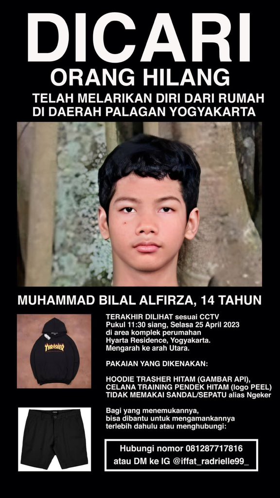 onyourn_adin's tweet photo. TWITTER DO YOUR MAGIC 😢
[HELP RT/BANTU RETWEET]

Temen2 siapapun yg liat tweet ini, minta tolong bantuannya yg di daerah Semarang/Magelang/Jogja.

Ponakanku sdh hilang memasuki hari ke 4. Info terakhir skrg menuju Semarang.

Kalo ada yg tau info sekecil apapun kindly DM ya 🥹🙏🏻 https://t.co/ZrstCluE9R