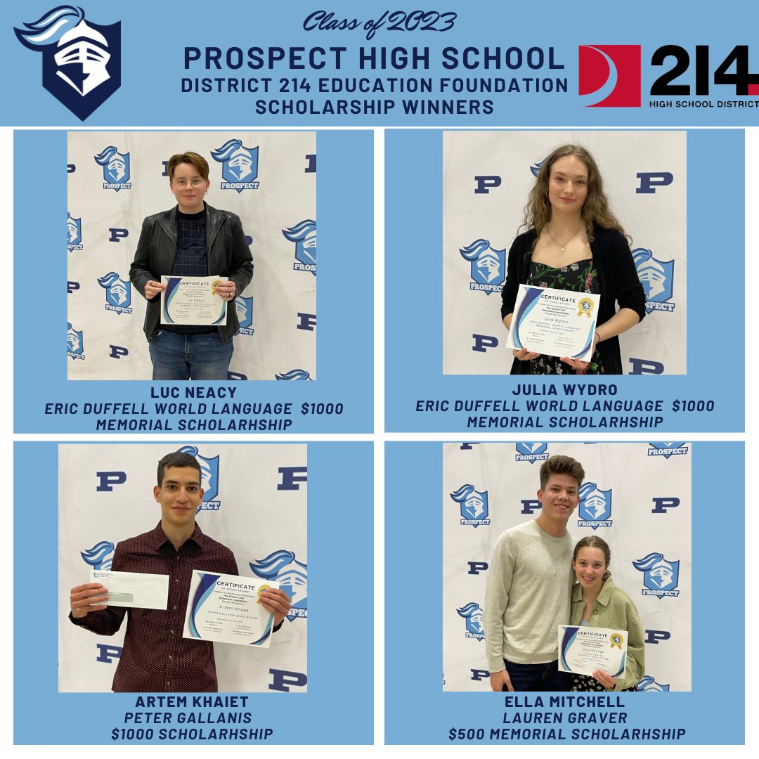 @KnightsofPHS celebrated the academic achievements of #EveryKnight.  Thank U @District214 for supporting students through the D214 Education Foundation Scholarships!  💙 to @ProspectTPC for awarding scholarships to deserving students!  Go Knights!