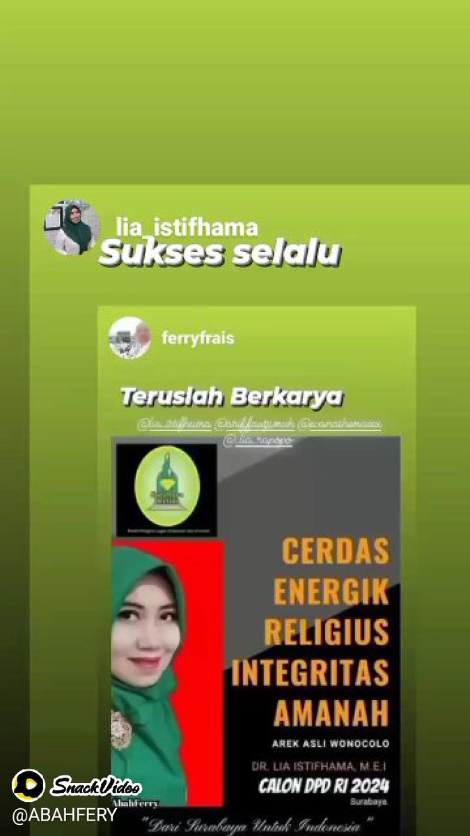 FeryFrais's tweet photo. Wow, di sini ada video yang sangat menarik!
Lia Istifhama calon DPD RI JAWA TIMUR 
https://t.co/pBv80l6f3A https://t.co/dyeWV8QlnH