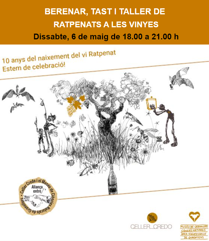 Vine a celebrar els 10 anys de la col·laboració entre Celler Credo i el Museu de Ciències Naturals de Granollers! 
El conveni entre ambdós té com a objectiu investigar la importància dels ratpenats en l’ecosistema com a eficients insectívors, i divulgar-ho a través dels vins.