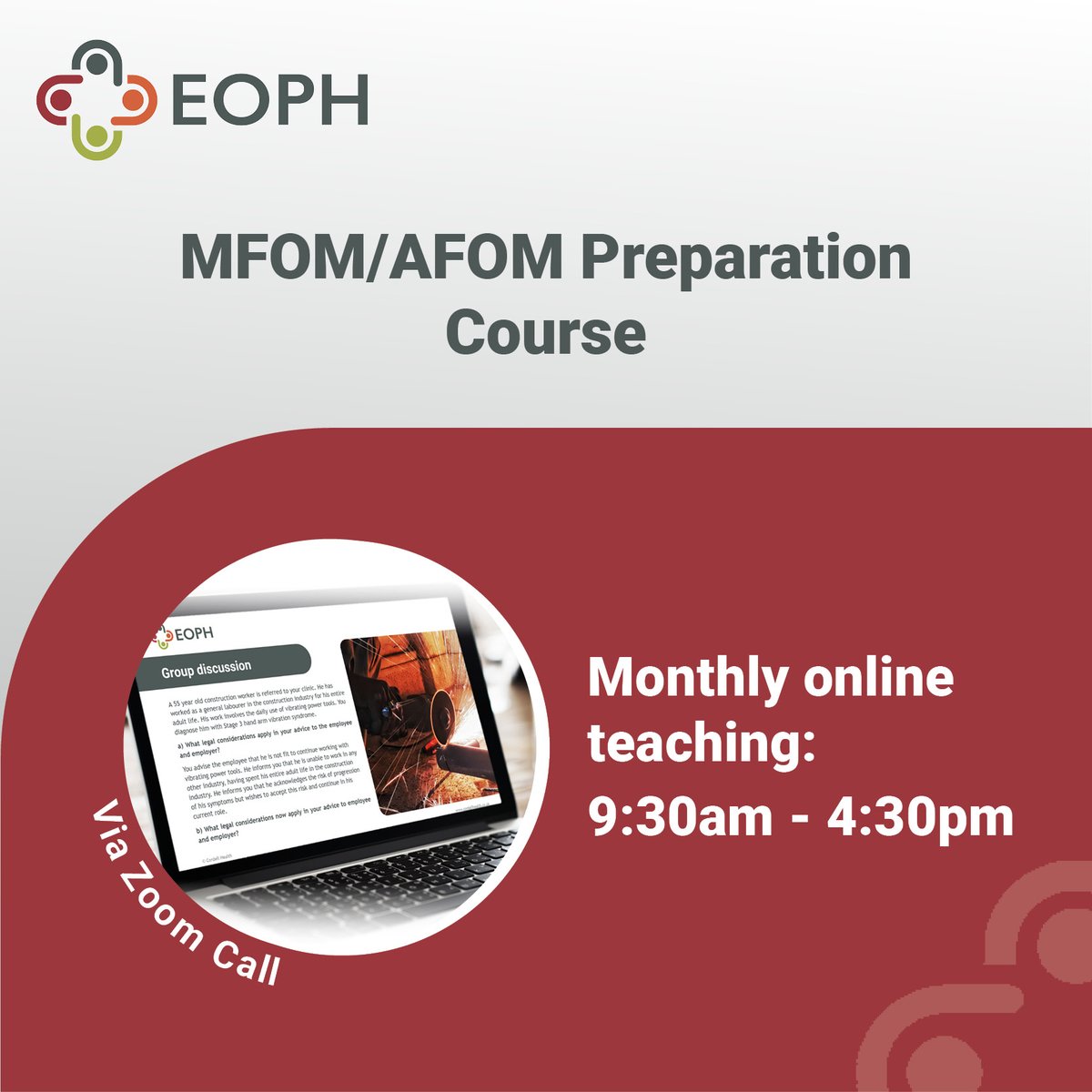 Our Preparation Course is designed for doctors who are preparing to sit Part 2 of the Membership/Associateship of the Faculty of Occupational Medicine exam. 

Why not join our cohort 3 to help prepare you? Visit: bitly.ws/xnIF #occupationalmedicine #workplacehealth #cpd