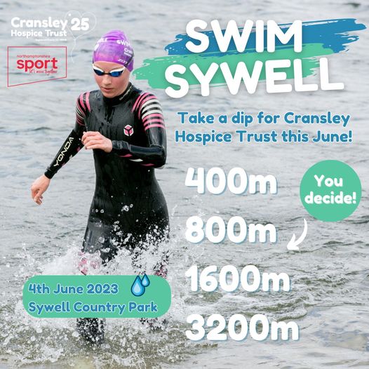 SWIM SYWELL FOR @cransleyhospice  🏊‍♂️🏊  

🌟 4 distances to choose from  
🌟 Swim in clean &amp; clear water surrounded by views of the Northants countryside  
🌟 Safe hands, lifeguard &amp; mobile medical support 

Sign up today - cransleyhospice.org.uk/event/swim-syw…