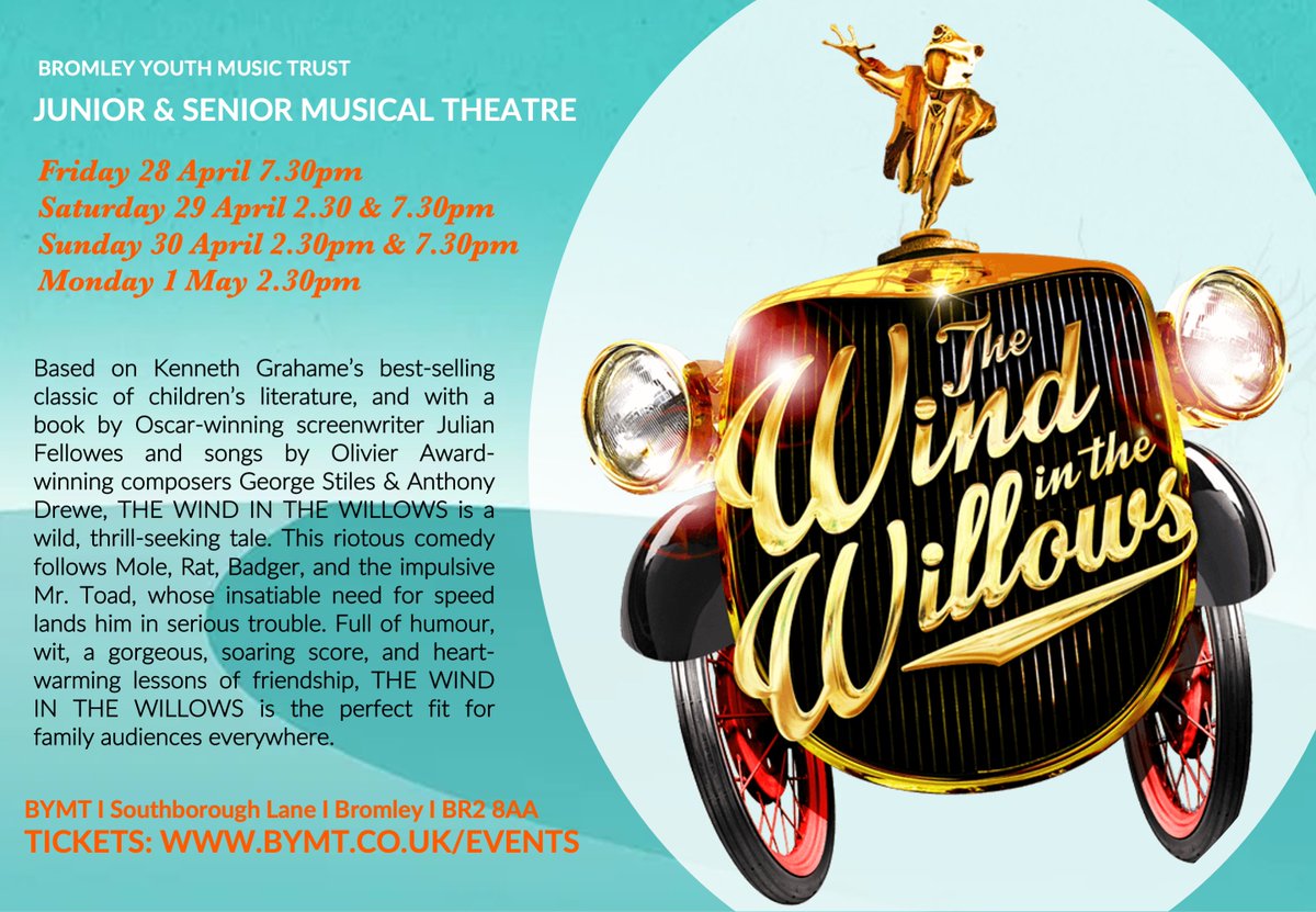 Break a Leg to Mole, Rat, Badger, Mr Toad and all the cast &amp; orchestra of the WIND IN THE WILLOWS who have their first performance this evening!  bymt.co.uk/events