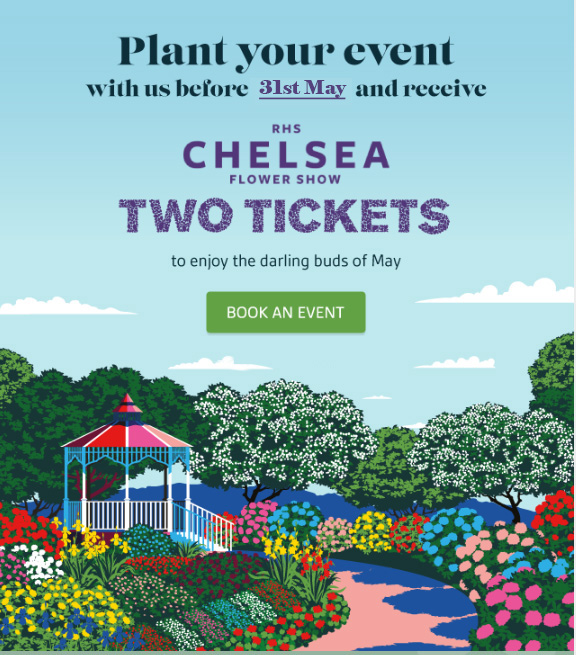 Are you thinking of booking Chelsea Flower Show tickets? You can receive two tickets when you book your next event for this May. #conferencevenue #events #offers #chelseaflowershow cavendishvenues.co.uk/special-offers…