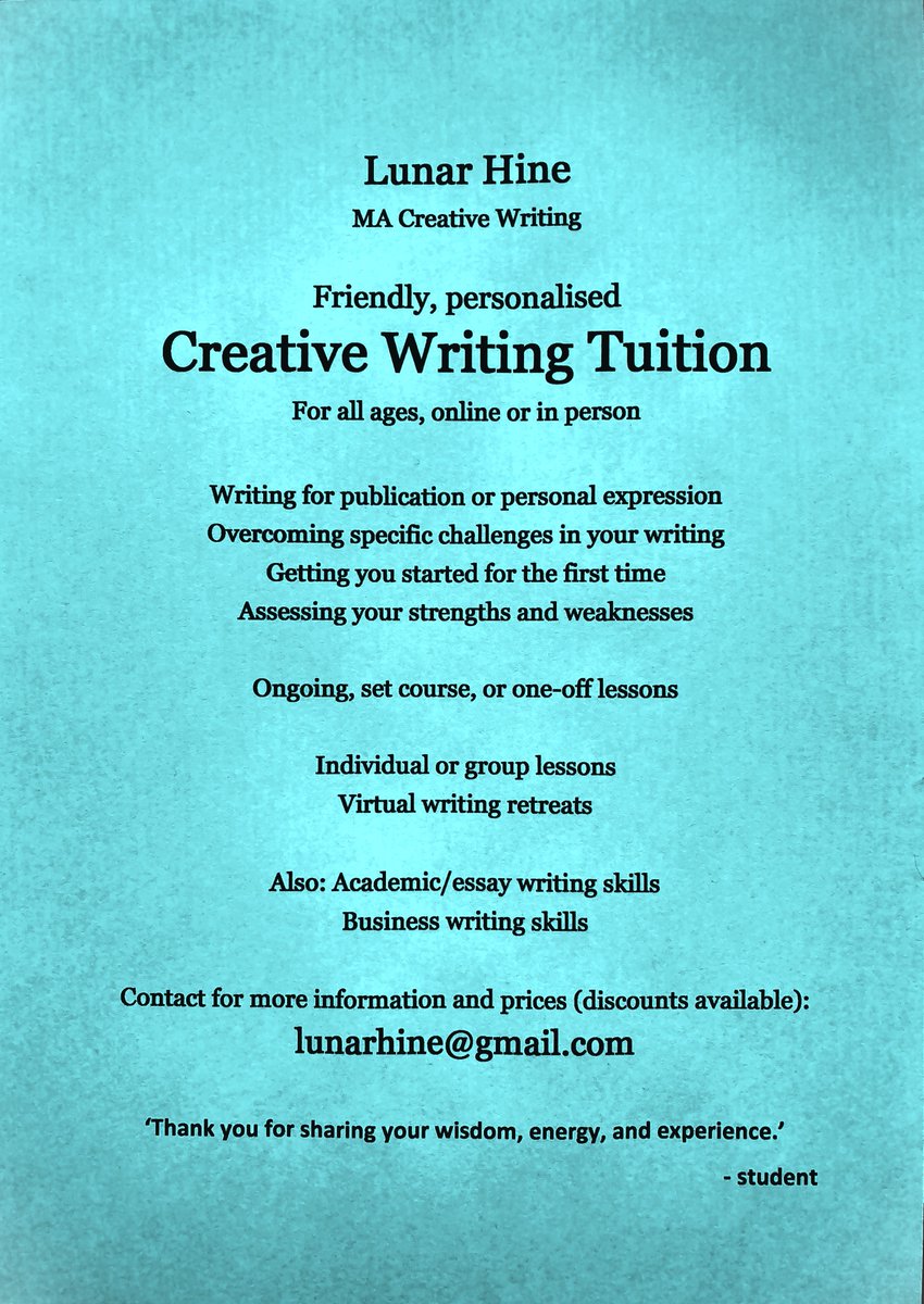 My style is warm and encouraging, with a clear structure to enable progress. 
Bespoke tuition to achieve your goals.
Please share widely.

#writingtutor #writer #writing #writingcommunity #writingtips #creativewriting #essaywriting #tutor #businessowner