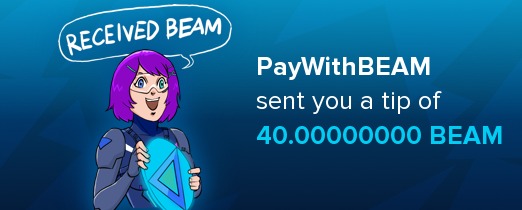 beamtipbot's tweet photo. @maxnflaxl You received 40.00000000 BEAM. Withdraw funds in DM with me. https://t.co/n0tkZ6ztMZ