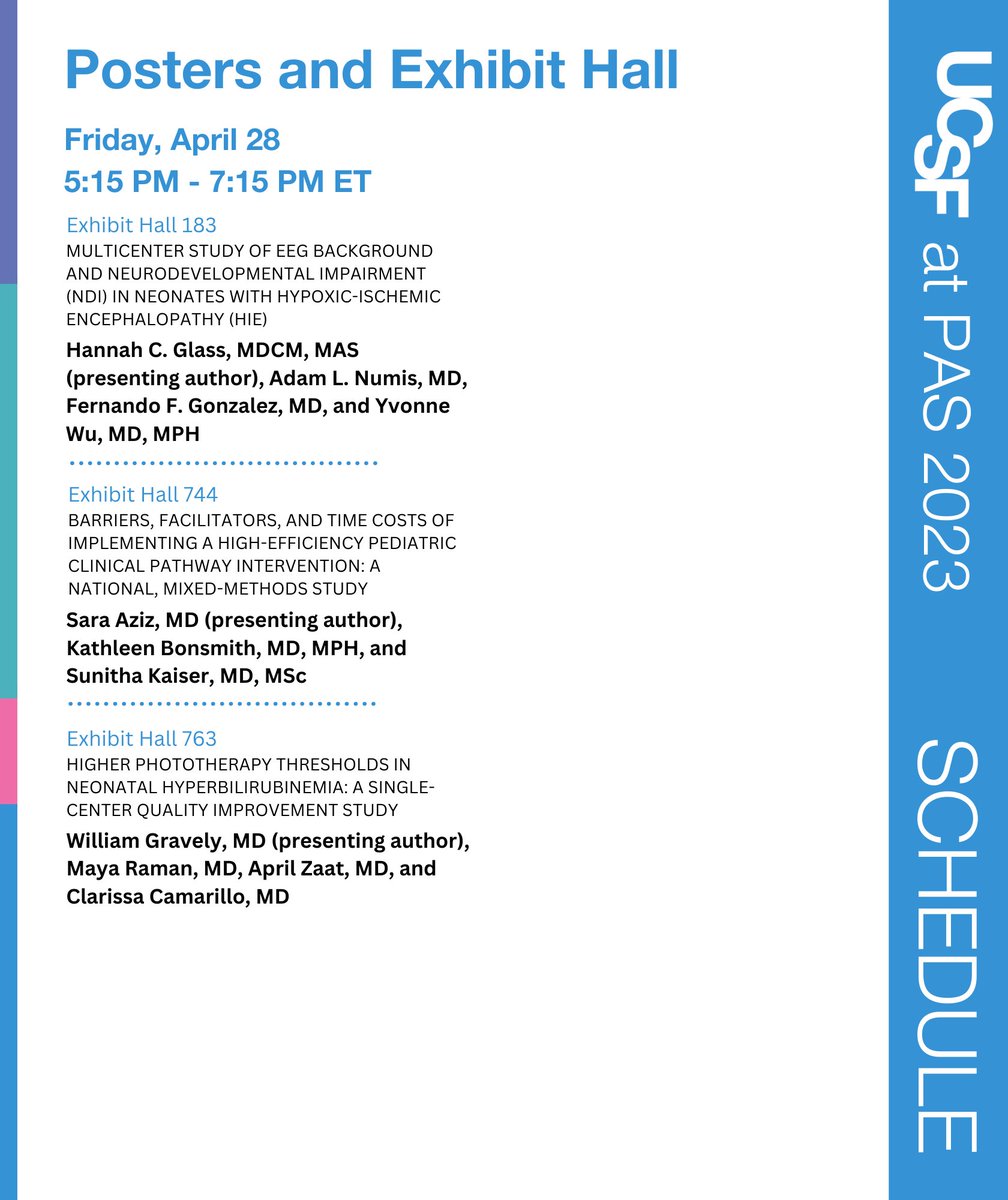 UCSFPediatrics's tweet photo. Don't miss out on the exciting presentations at #PAS2023 today! Discover how to build a career in medical education with @SandrijnM and learn how statewide collaboration can improve neonatal follow-up locally with @eerogersmd. Check out our full schedule:
#UCSFatPAS https://t.co/OYPTZGFNuq