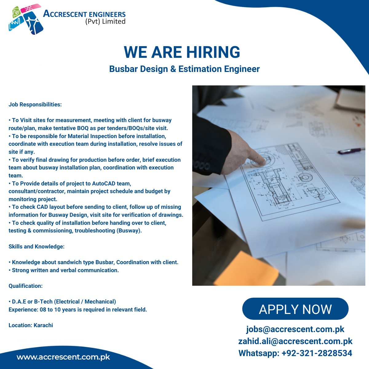 AccrescentEngi1's tweet image. Accrescent Engineers (Pvt.) Ltd is looking for “Busbar Design &amp;amp; Estimation Engineer” for BTD Department in Head Office located at Shahrah e Faisal, Karachi.  #aepl #estimationengineer #engineeringjobs #busbar
