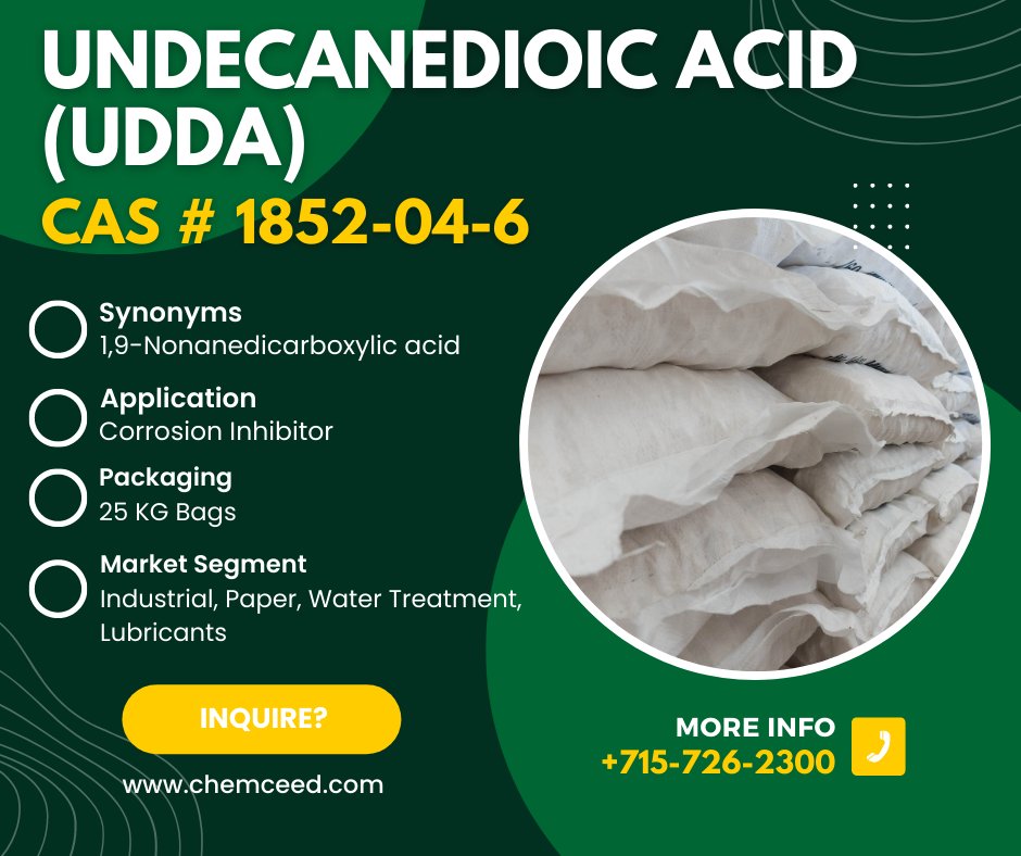 ChemCeed's tweet image. Feature Friday: UDDA. UDDA is commonly used as a corrosion inhibitor, don’t forget to inquire about this product at STLE this year! #lubicants #STLE