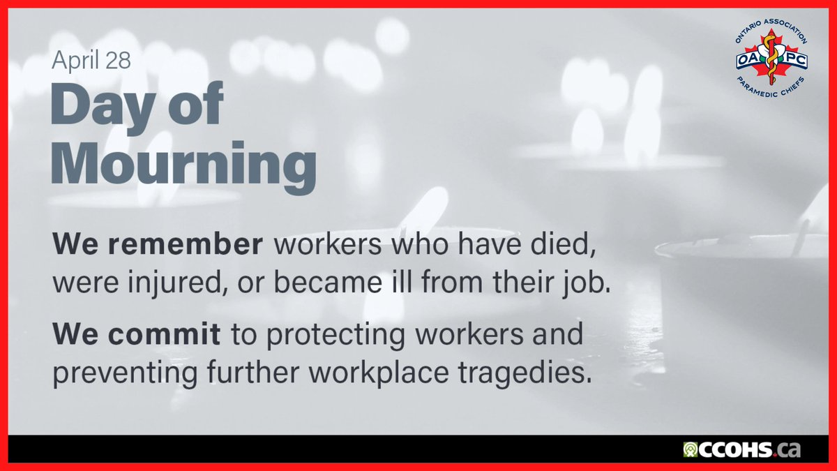 Paramedics put their lives & wellbeing at risk. Today we remember those who have died or have suffered an illness or disability. We know we have an important role to play in protecting our teams & we continue our commitment to make this a focus of the work we do #dayofmourning