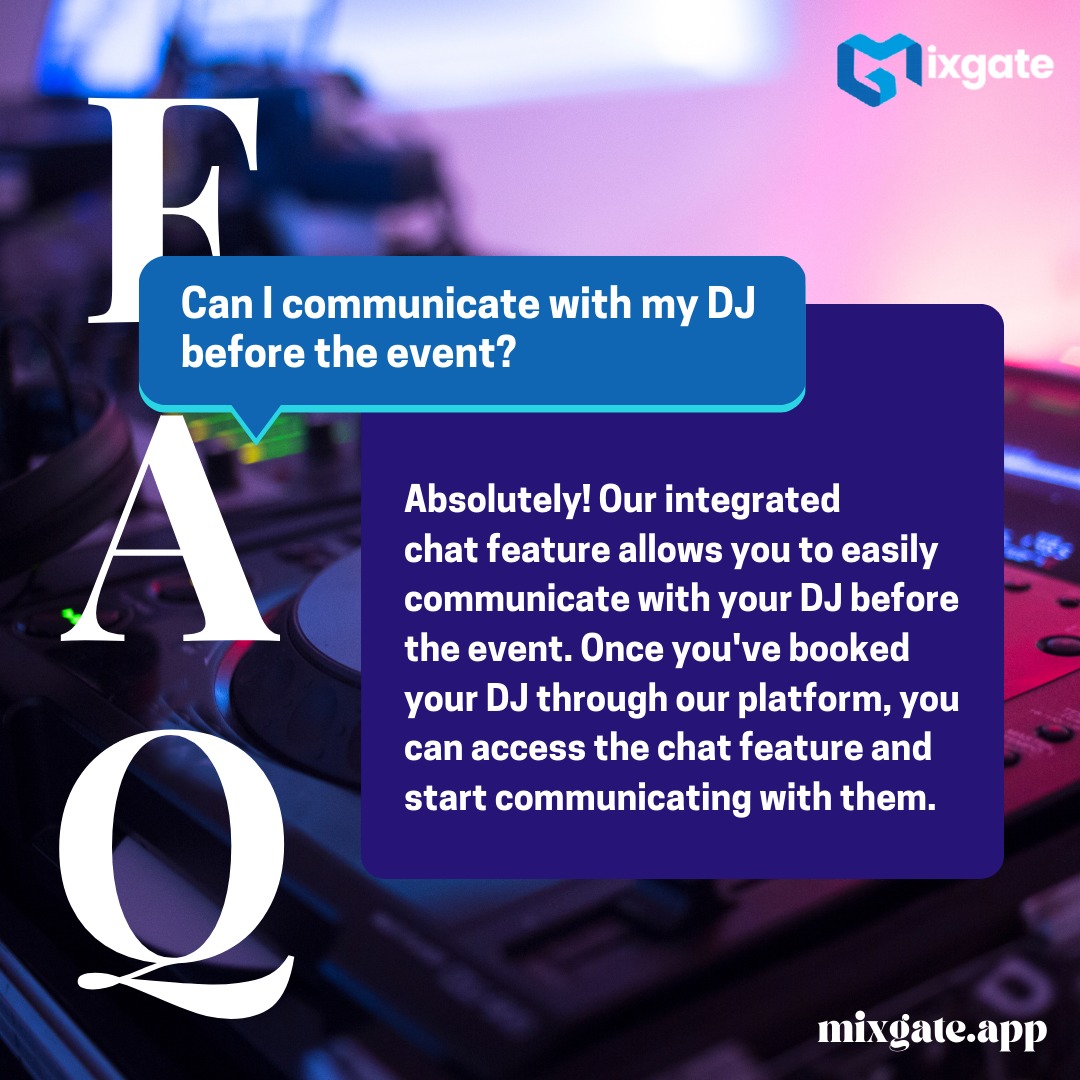 mixgate_'s tweet photo. Communication is key π Book your DJ through Mixgate and easily chat with them before your event using our integrated chat feature! Visit https://t.co/4N4gNNv3SH to get started.
.
.
#Mixgate #BookYourDJ #IntegratedChat #EventPlanningMadeEasy #CommunicationIsKey https://t.co/T4Oo4ui3P6