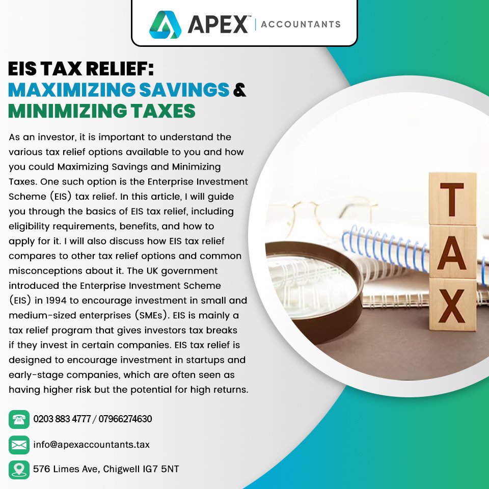 EIS Tax Relief: Maximizing Savings and Minimizing Taxes

Contact Details:
🌐: 𝘄𝘄𝘄.𝗮𝗽𝗲𝘅𝗮𝗰𝗰𝗼𝘂𝗻𝘁𝗮𝗻𝘁𝘀.𝘁𝗮𝘅
📧: 𝙞𝙣𝙛𝙤@𝙖𝙥𝙚𝙭𝙖𝙘𝙘𝙤𝙪𝙣𝙩𝙖𝙣𝙩𝙨.𝙩𝙖𝙭

#apexaccountantstaxadvisers #Tax #EISTaxRelief #EISInvestment #TaxSavings #VentureCapital #UKStartups