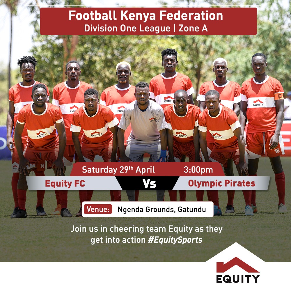 KeEquityBank's tweet photo. This Saturday all roads lead to Ngenda Grounds in Gatundu. Equity FC will be battling it out with Olympic Pirates in the Division One league. Tupatane ground as usual as we cheer our team. #EquitySports https://t.co/5RVeSnod3q