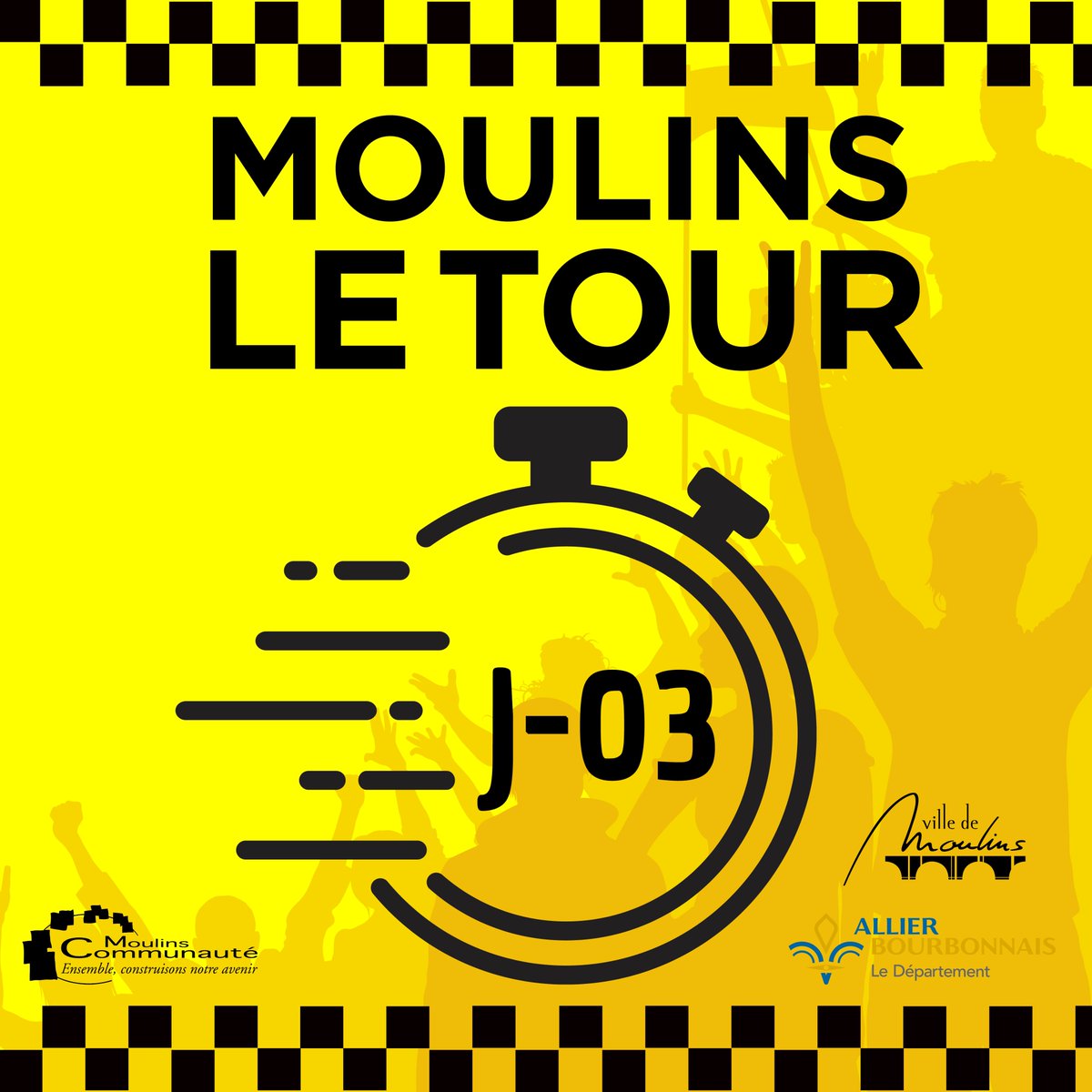 #TDF2023 👉 Trois, deux, un, roulez ! 🥳🚴 Plus que 3 jours avant l'étape d'arrivée du Tour de France à Moulins ! 🥳🚴