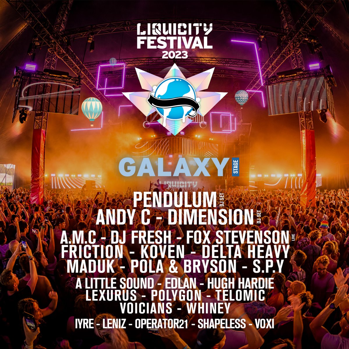 THE BIG ONE! Galaxy stage line-up for Liquicity Festival 2023 🚀 ✔︎ 3 days of 100% drum & bass vibes, July 21-22-23 2023 ✔︎ Geestmerambacht, The Netherlands (only 45min from Amsterdam) ✔︎ Loads of extra activities More info & tickets: festival.liquicity.com