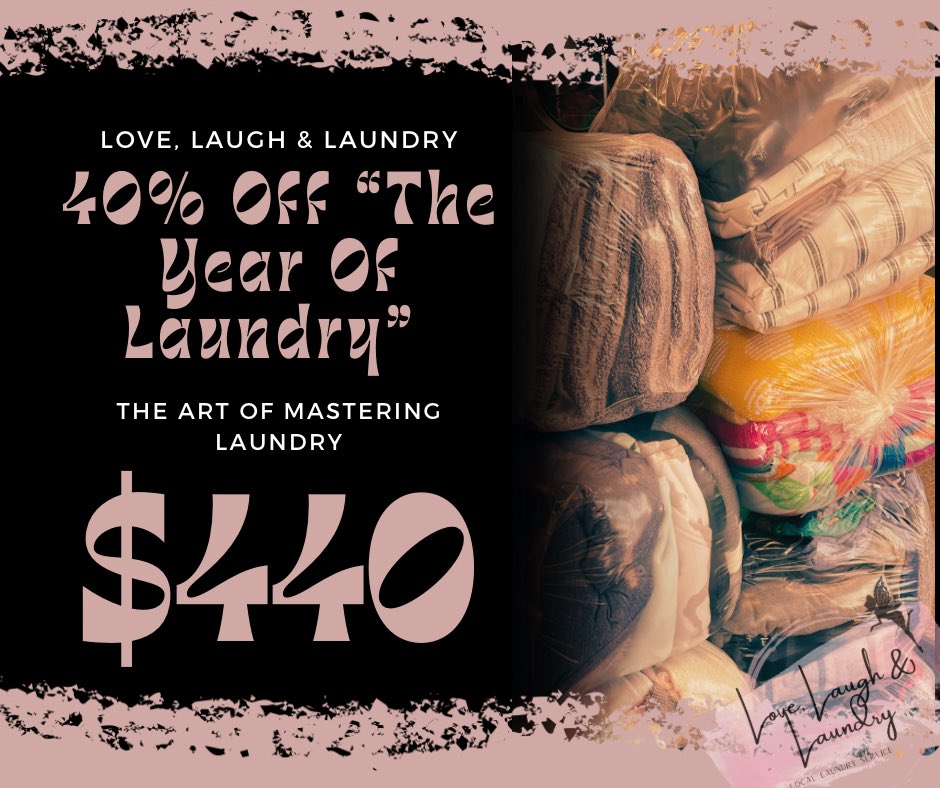 Todays special is the 40% off coupon and it’s good for all of our services.. that includes ”The Year Of Laundry” which makes the cost of laundry service for the year the lowest it has ever been $440.

#laundryservices #lovelaughlaundry #laundryhacks #toledoohio #nwohio