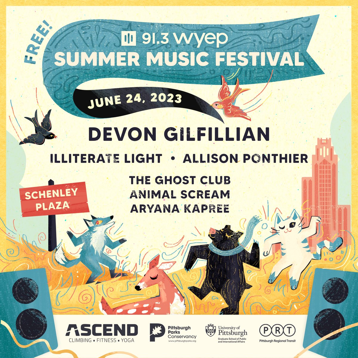 Save the date for the WYEP Summer Music Festival on Saturday, June 24th.

This year's featured performers include:
<a href="/DevonGilfillian/">Devon Gilfillian</a>, <a href="/illiteratelight/">Illiterate Light</a>, <a href="/AllisonPonthier/">allison ponthier</a>, @TheGhostClubUs, <a href="/Animal_Scream/">Animal Scream</a>, &amp; WYEP Reimagination Project Artist - Aryana Kapree!