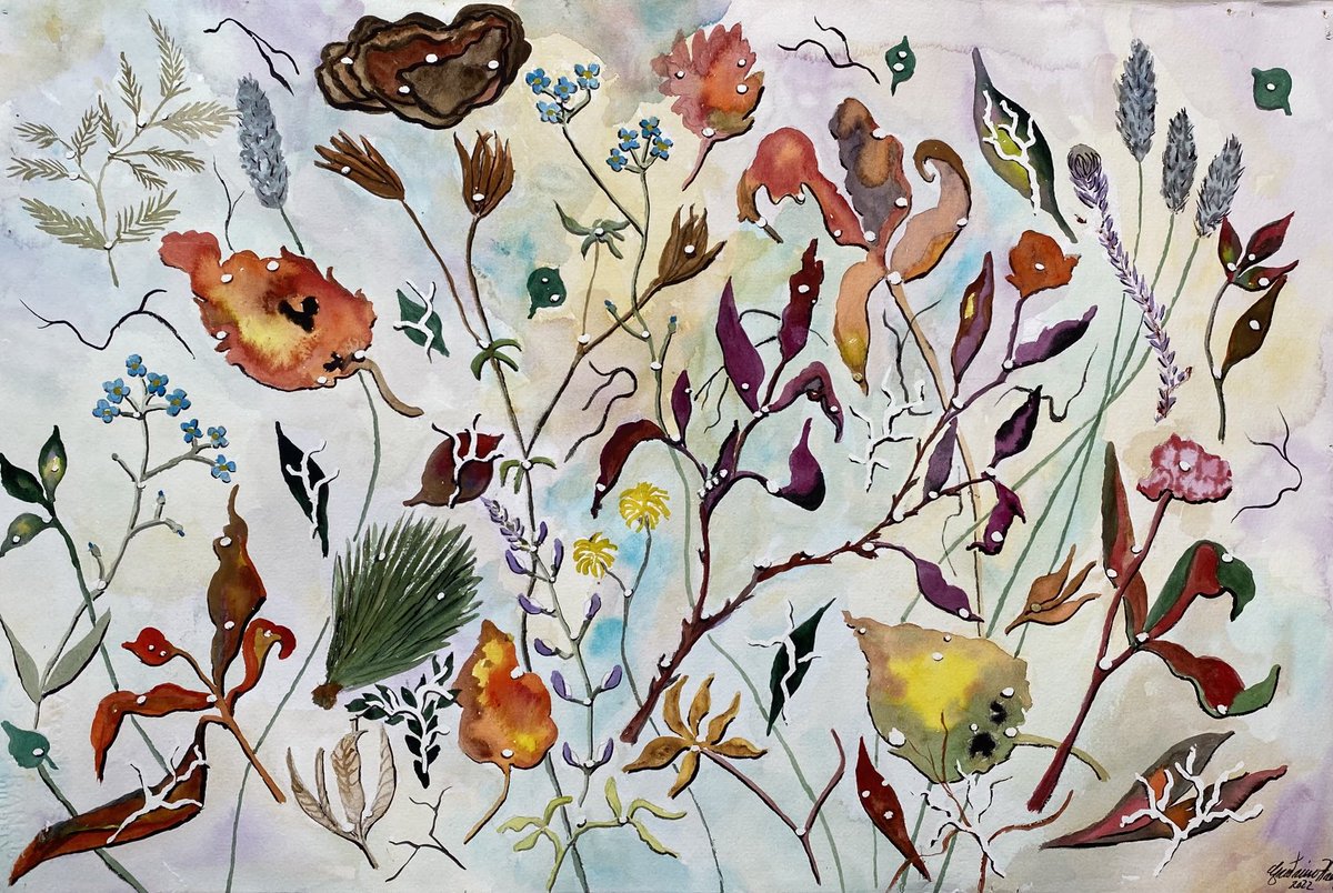 drgudrun1's tweet photo. Just minted this painting. #nft #watercolor #aquarell #minted #vatnslitir #flowers #nature #leaves https://t.co/A1LravbDJq