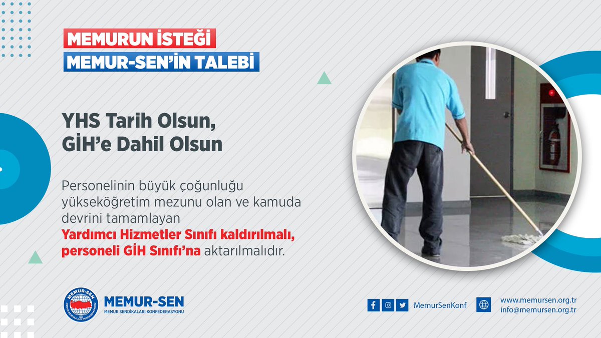 𝐘𝐇𝐒 𝐓𝐚𝐫𝐢𝐡 𝐎𝐥𝐬𝐮𝐧,𝐆𝐈̇𝐇’𝐞 𝐃𝐚𝐡𝐢𝐥 𝐎𝐥𝐬𝐮𝐧 

6️⃣ Personelinin büyük çoğunluğu yükseköğretim mezunu olan ve kamuda devrini tamamlayan Yardımcı Hizmetler Sınıfı kaldırılmalı, personeli GİH Sınıfı’na aktarılmalıdır. 

#Memurunİsteği