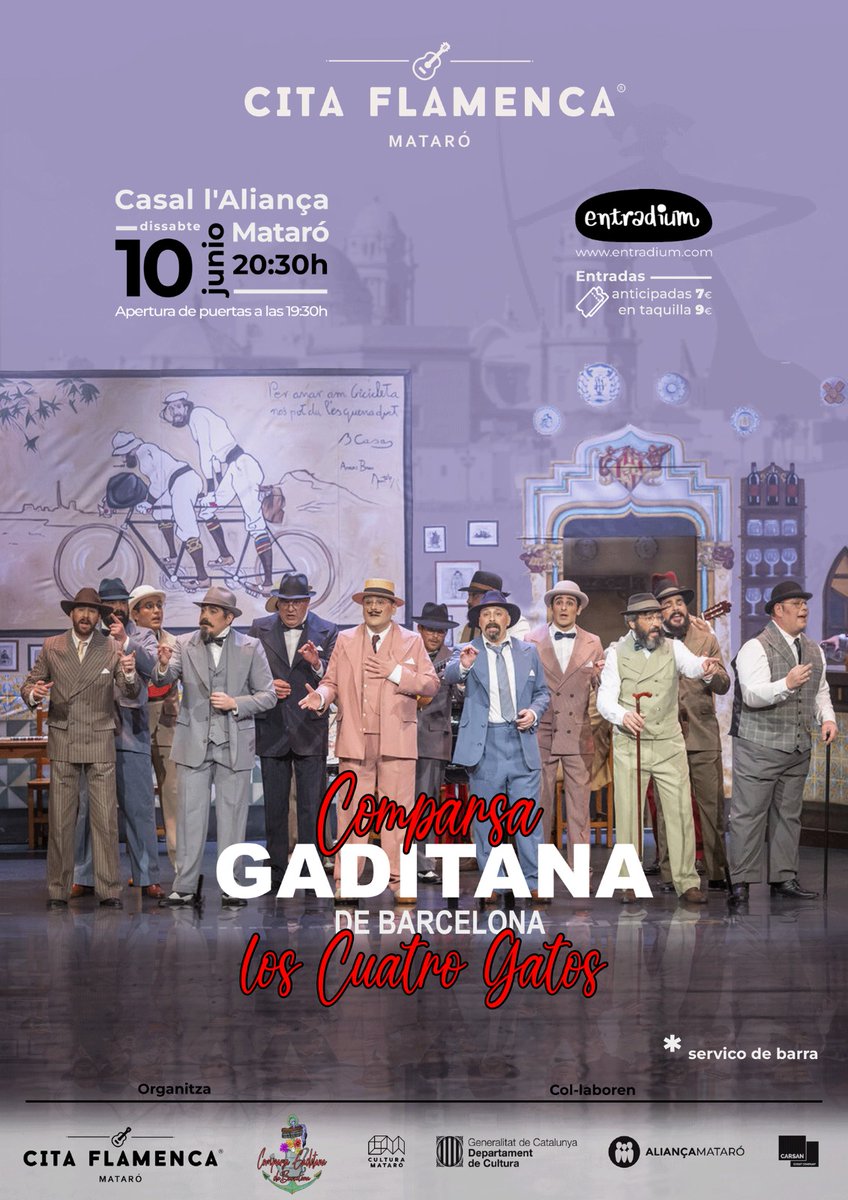 ¡Noticias, familia!

Nos vemos el sábado 10 de junio en Mataró con todo nuestro repertorio, coplas de nuestra antología y más sorpresas. Servicio de barra y aforo limitado así que no tardes en apuntarte para echar una buena noche de coplas y carnaval!!

entradium.com/events/compars…