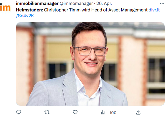 Ach, der schon wieder🙄. Der war schon 7 Jahre bei #Akelius als Property-, Asset- und City-Manager 🤑.
Diese Personalie offenbart einiges über die Richtungsentscheidung bei #Heimstaden. Akelius stand nämlich für so ziemlich alles Negative, was es auf dem "Wohnungsmarkt" so gibt.