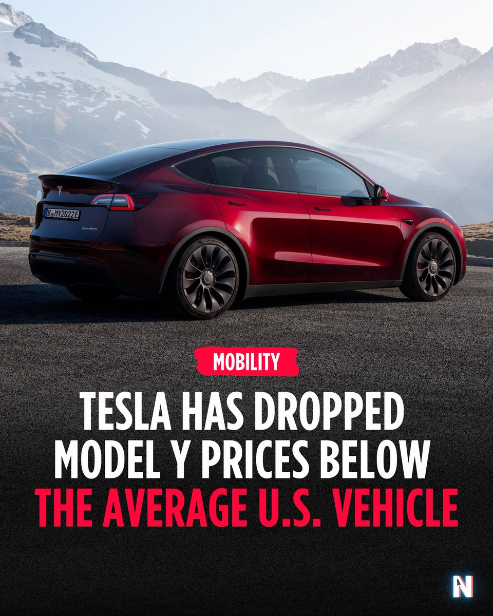 Tesla's Model Y dropped to $46,990, making it $759 cheaper than the average U.S. vehicle and sending rivals into panic mode.

<a href="/Tesla/">Tesla</a>'s secret sauce? Their control over their supply chain.⁠

Keep reading 👉 l.nexbites.com/1KjeID